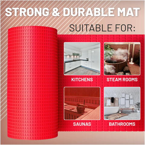 Vivlly uncoupling membrane with waterproof barrier protects bathroom surfaces.