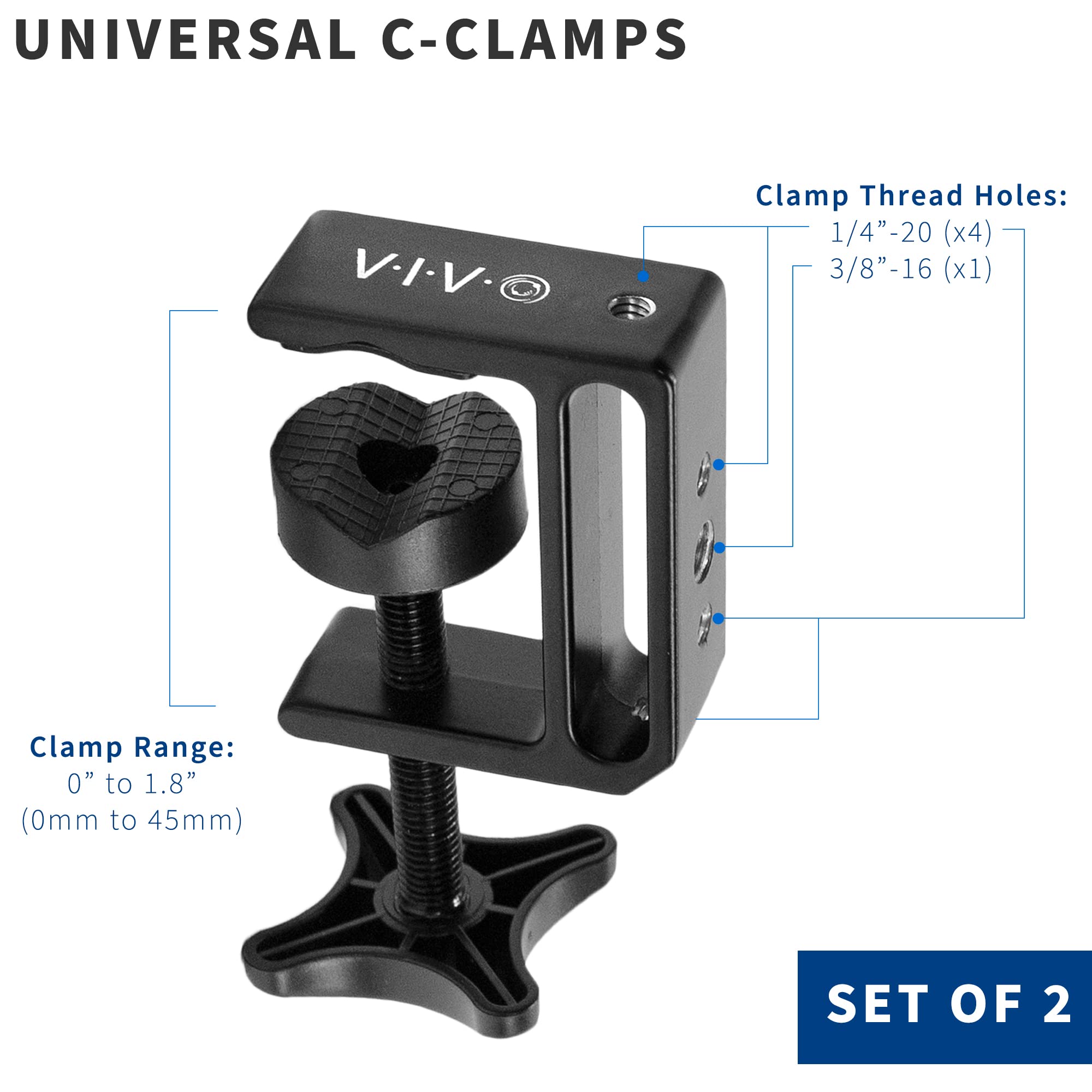 VIVO C-clamp with 3/8-16 thread hole enables camera arm mounting