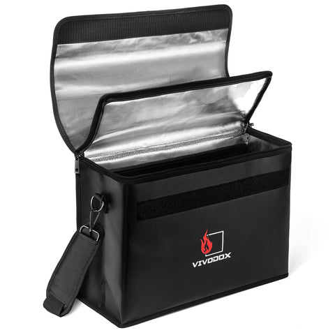 Vivodox fireproof document bag open showing wide access for binders