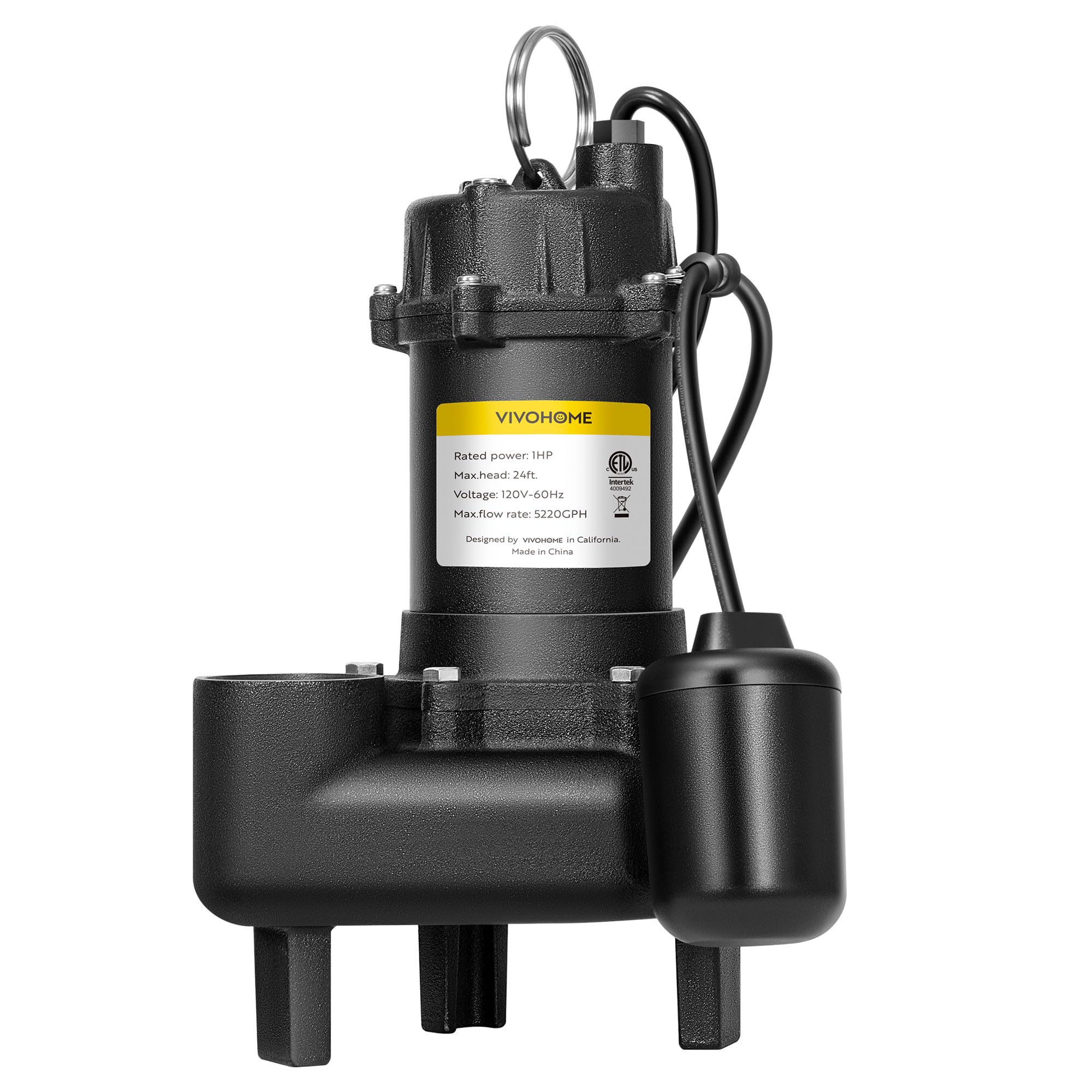 VIVOHOME 1HP submersible sewage pump installed in a basement for high-capacity drainage.