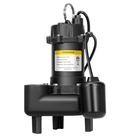 VIVOHOME 1HP submersible sewage pump installed in a basement for high-capacity drainage.
