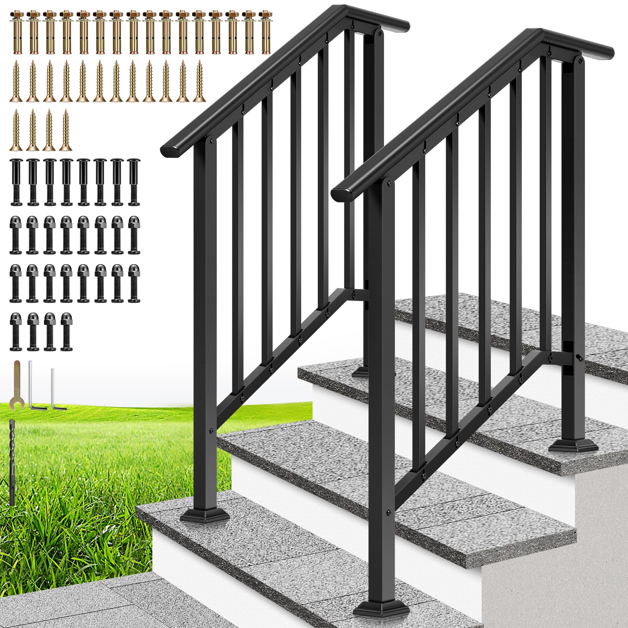 VIVOHOME 2-pack galvanized handrails for exterior stairs provide sturdy, wobble-free support