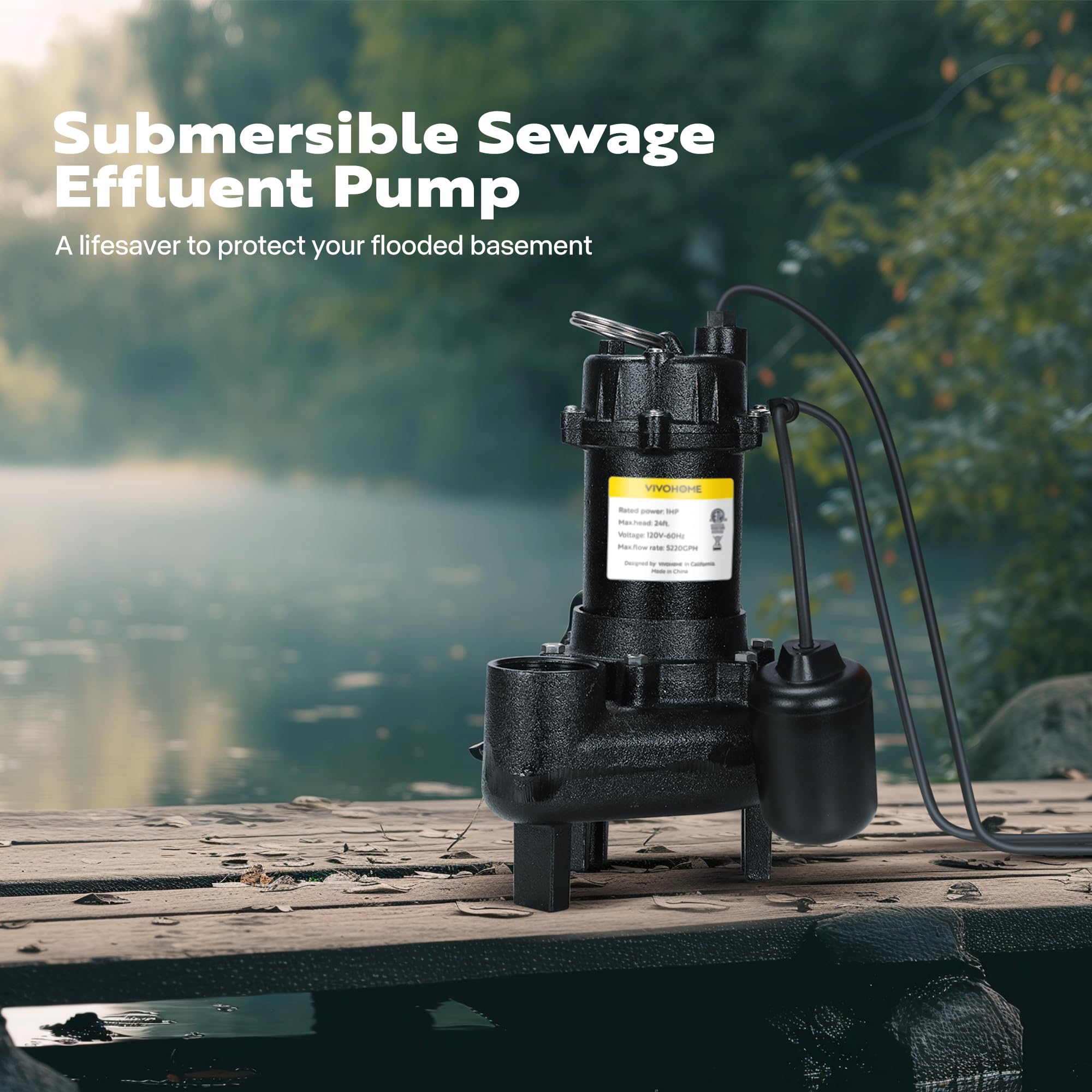 Automatic float switch enables hands-off operation with reliable water level control.