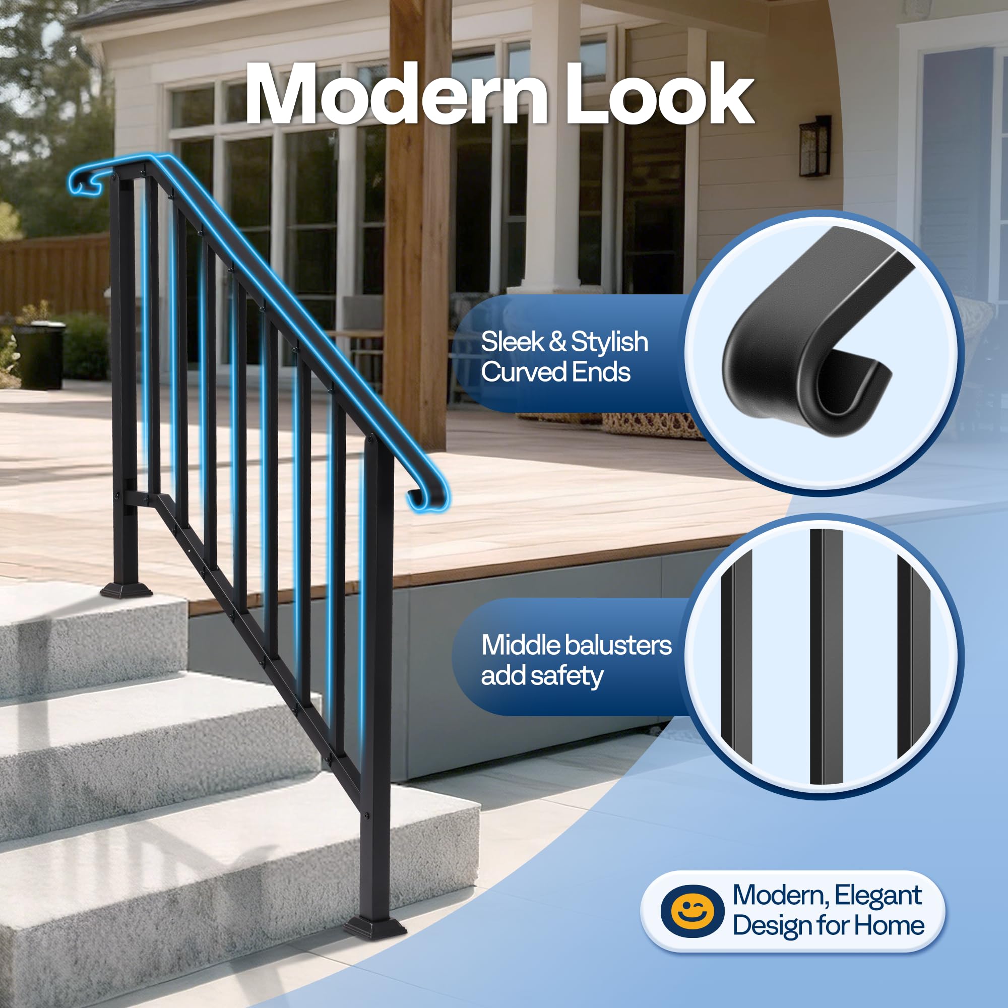 VIVOHOME base drainage and mid-balusters enhance safety on wet stairs.