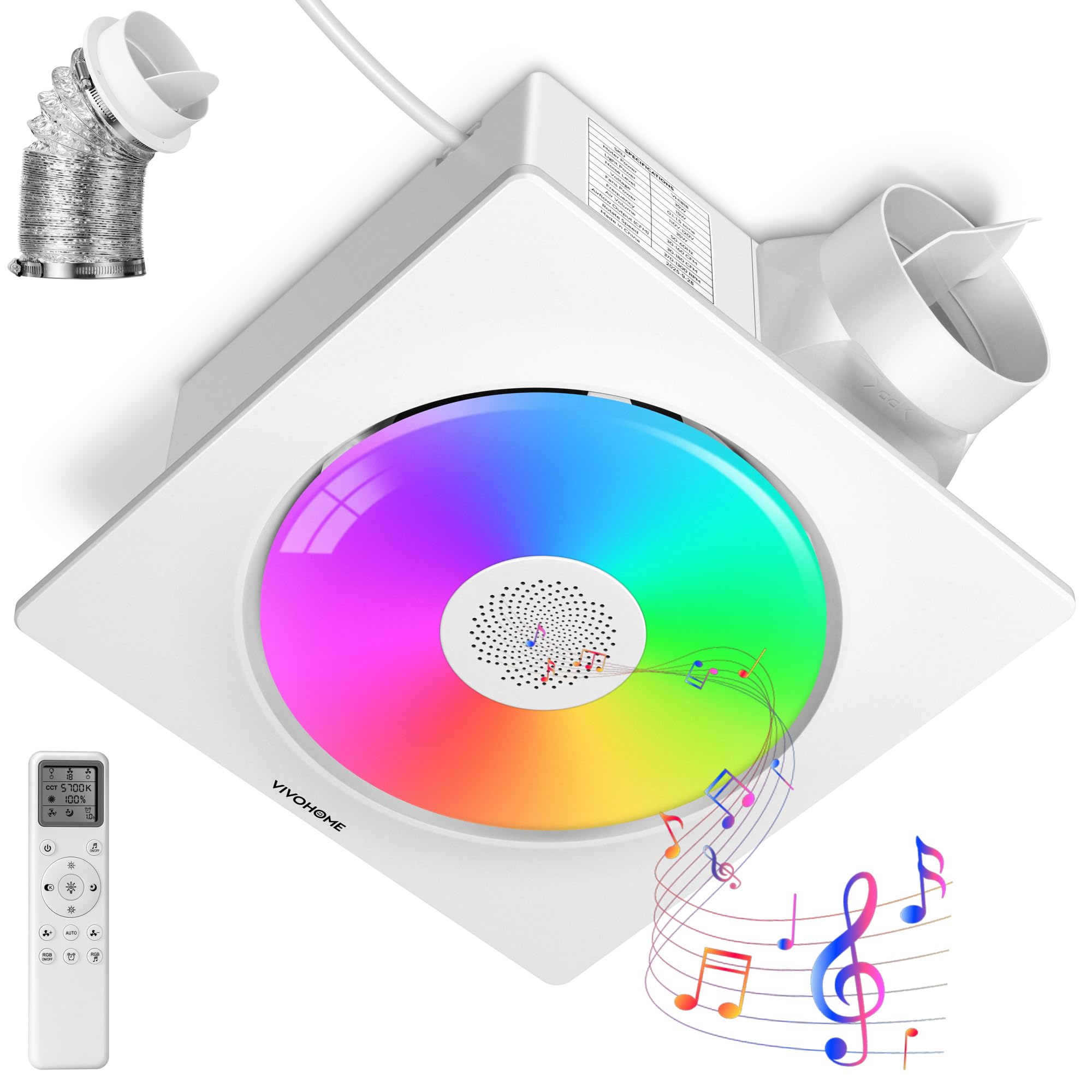 VIVOHOME bathroom exhaust fan with RGB light for mood and ventilation
