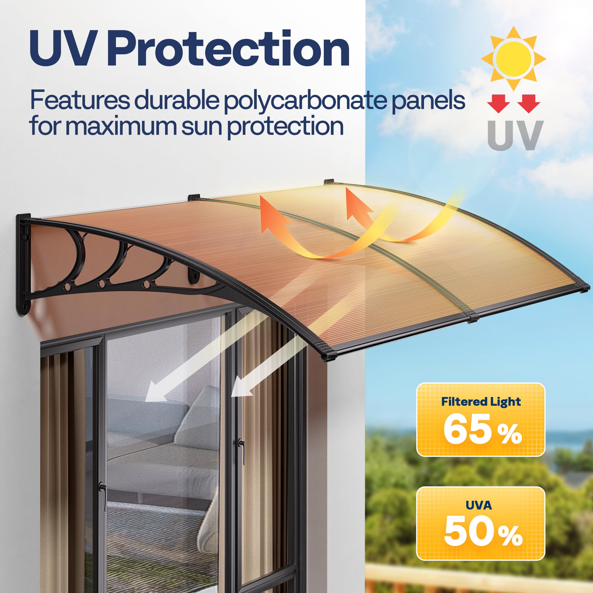 Close-up of ABS bracket and aluminum strip on VIVOHOME canopy for secure mounting