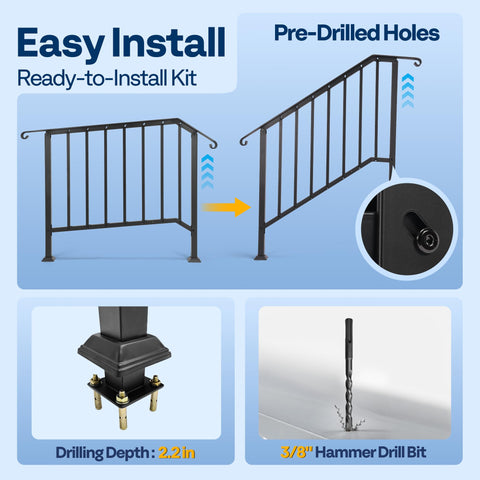 VIVOHOME compatible with wood, concrete, or brick steps for versatile installation.