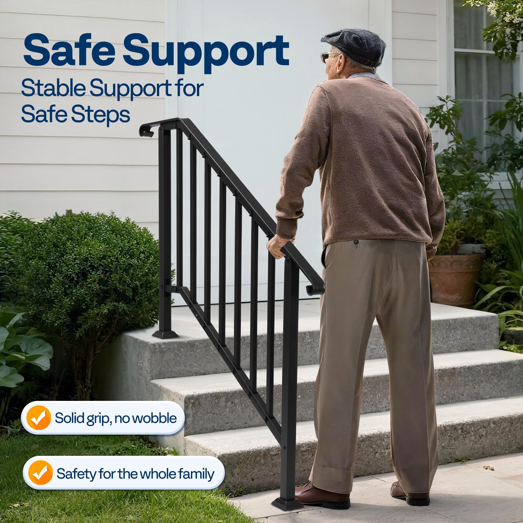 VIVOHOME galvanized steel stair rail showcasing durable construction for long-lasting use.