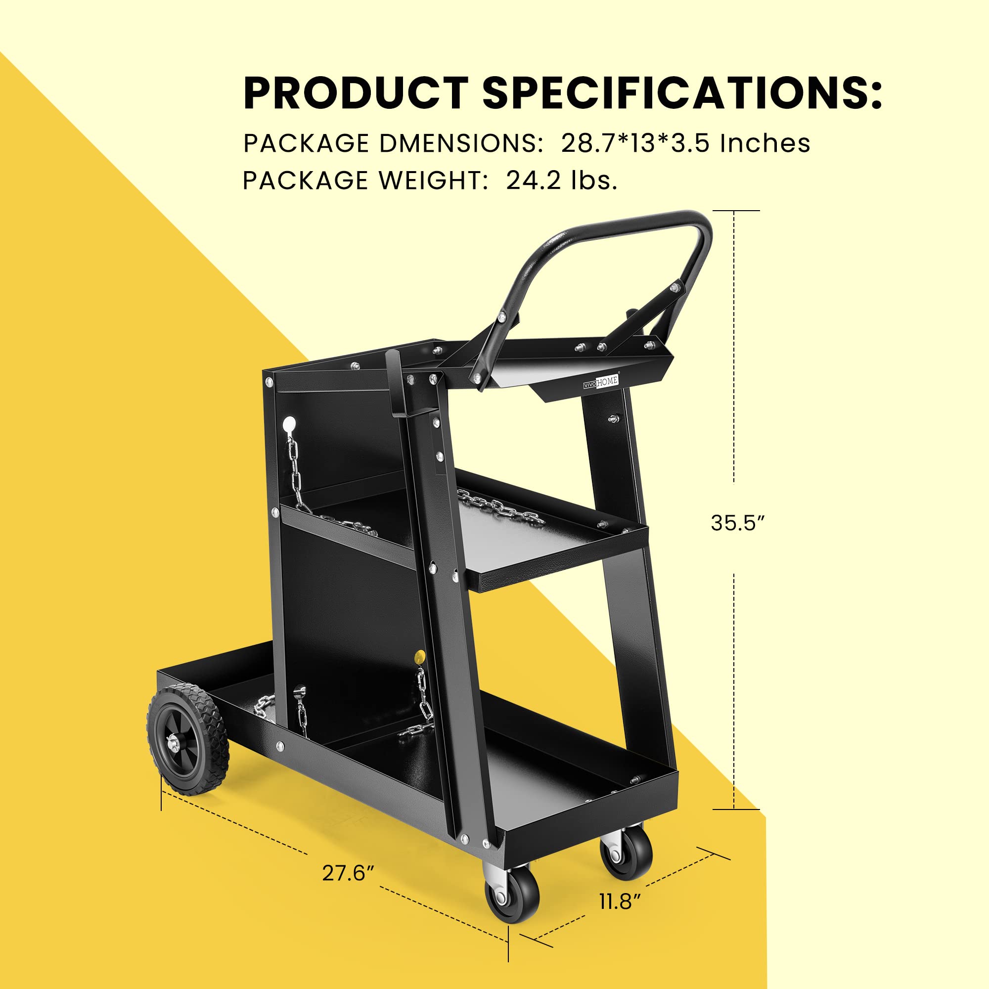 VIVOHOME iron 3-tier cart bottom shelf stores helmets and accessories.