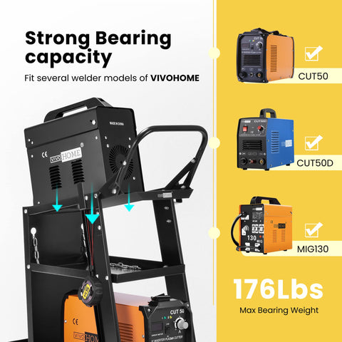 VIVOHOME iron 3-tier cart dimensions show compact workshop fit.