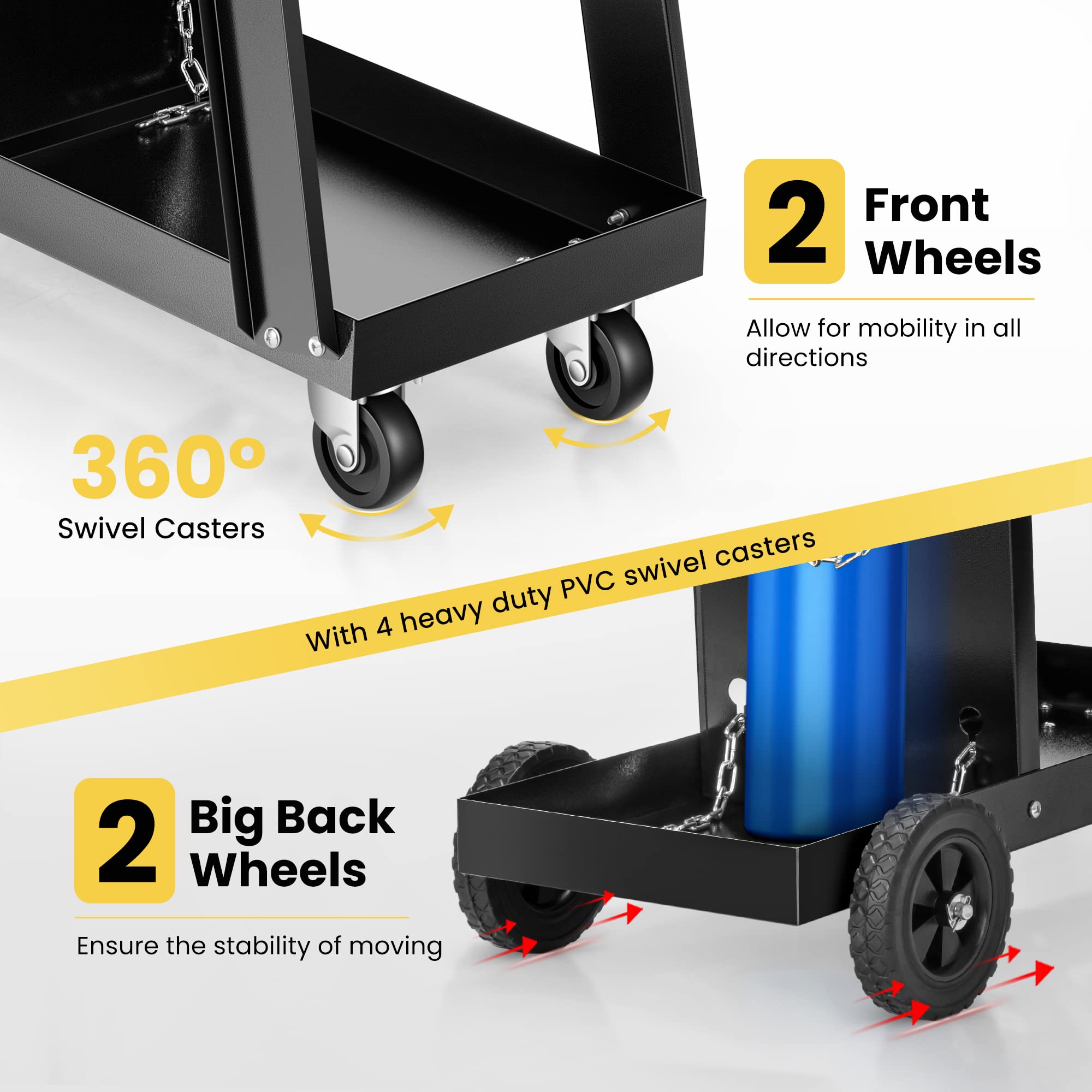 VIVOHOME iron 3-tier cart middle shelf for hoses and tools.