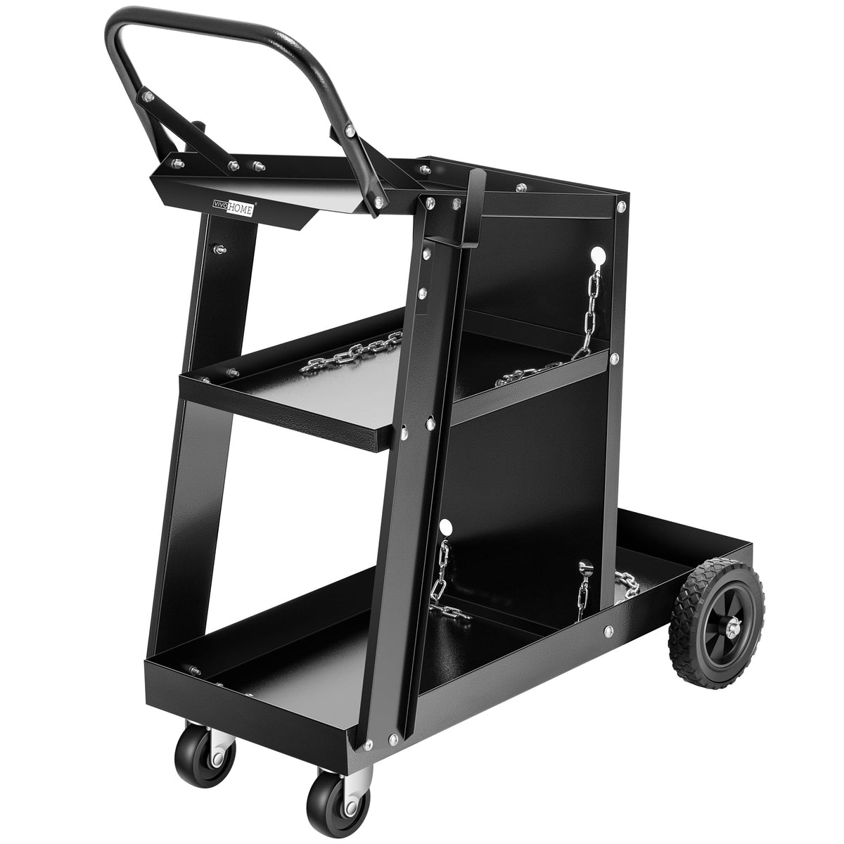 VIVOHOME iron 3-tier cart top view for easy welder control access.