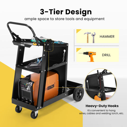 VIVOHOME iron 3-tier cart wheels emphasize smooth mobility.