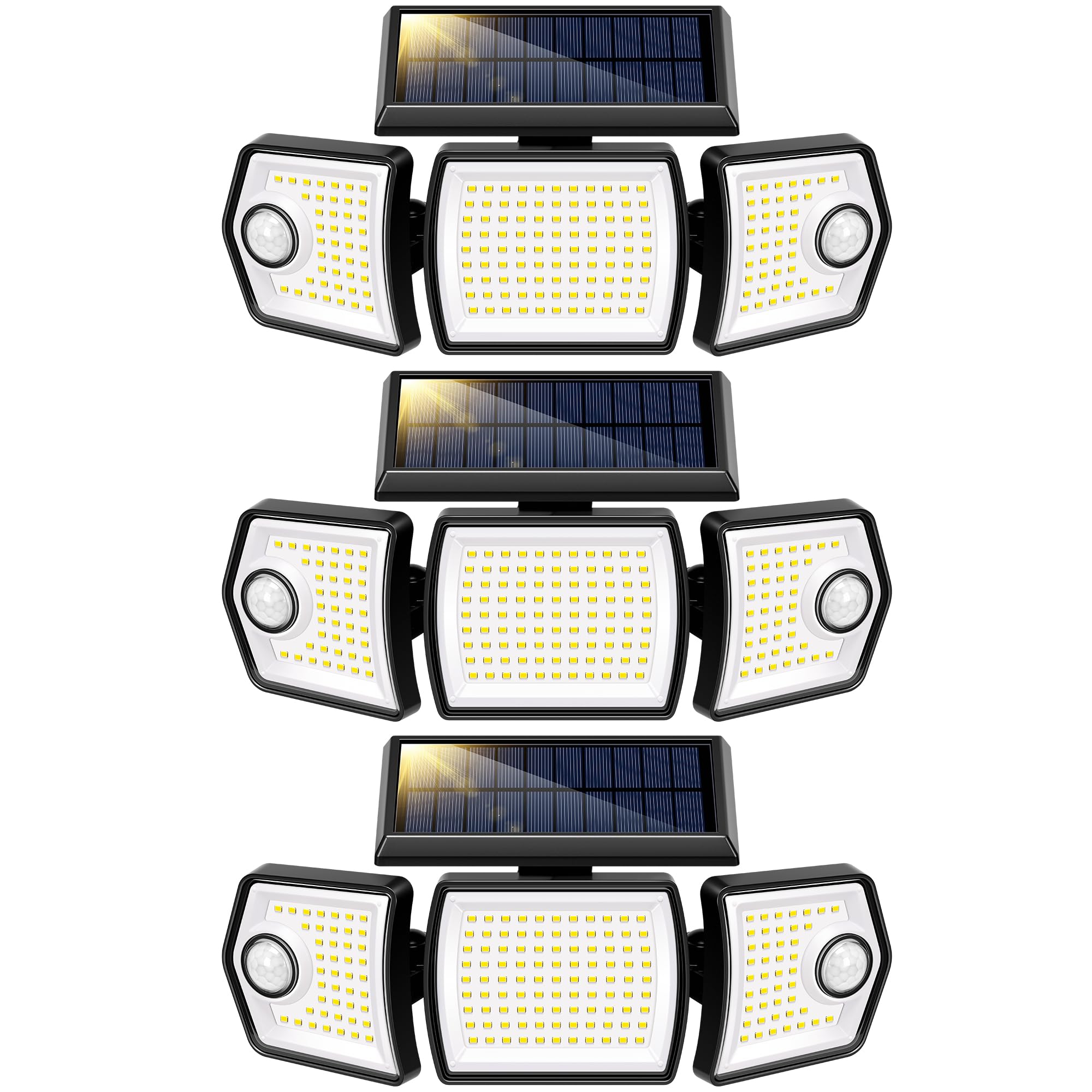 VIVOHOME three-head solar flood light front view, broad yard illumination