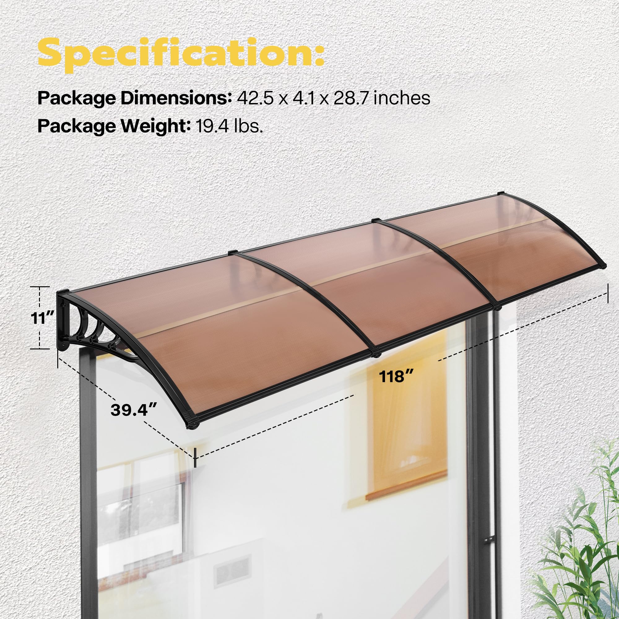 VIVOHOME polycarbonate window awning extended coverage protecting doorway