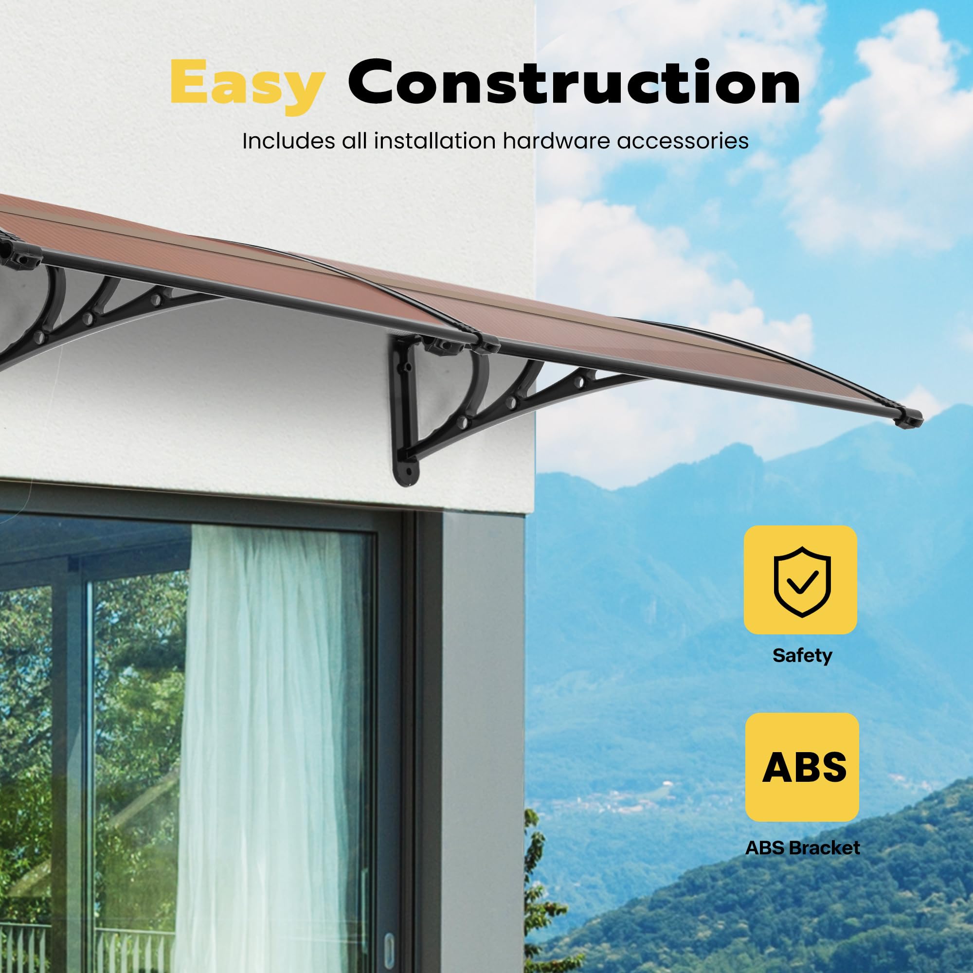 VIVOHOME polycarbonate window awning installed on wall for entry protection