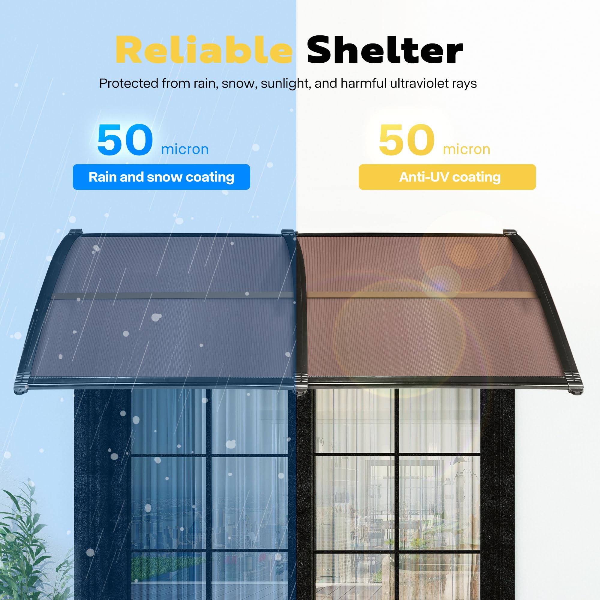 VIVOHOME polycarbonate window awning panel closeup of 5 mm thick panels