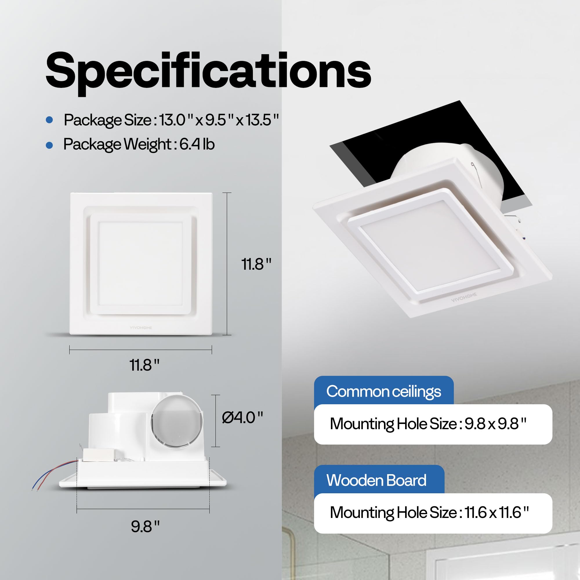 VIVOHOME preassembled installation kit for easy ceiling mounting