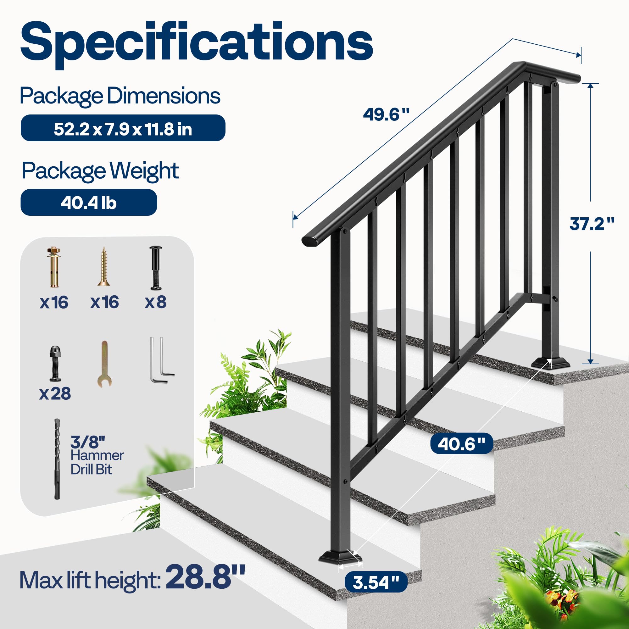 VIVOHOME sleek black finish enhances indoor or outdoor stairs with contemporary look.