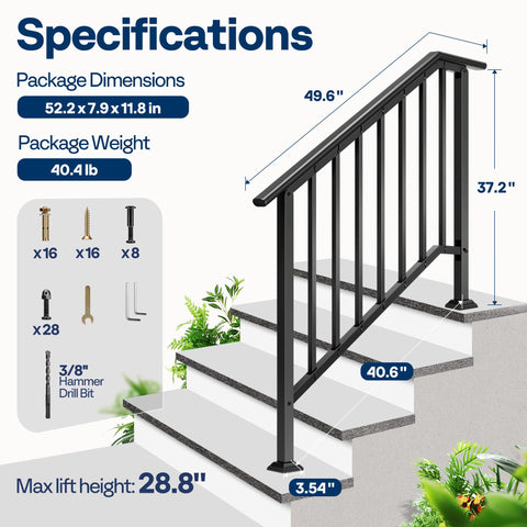 VIVOHOME sleek black finish enhances indoor or outdoor stairs with contemporary look.