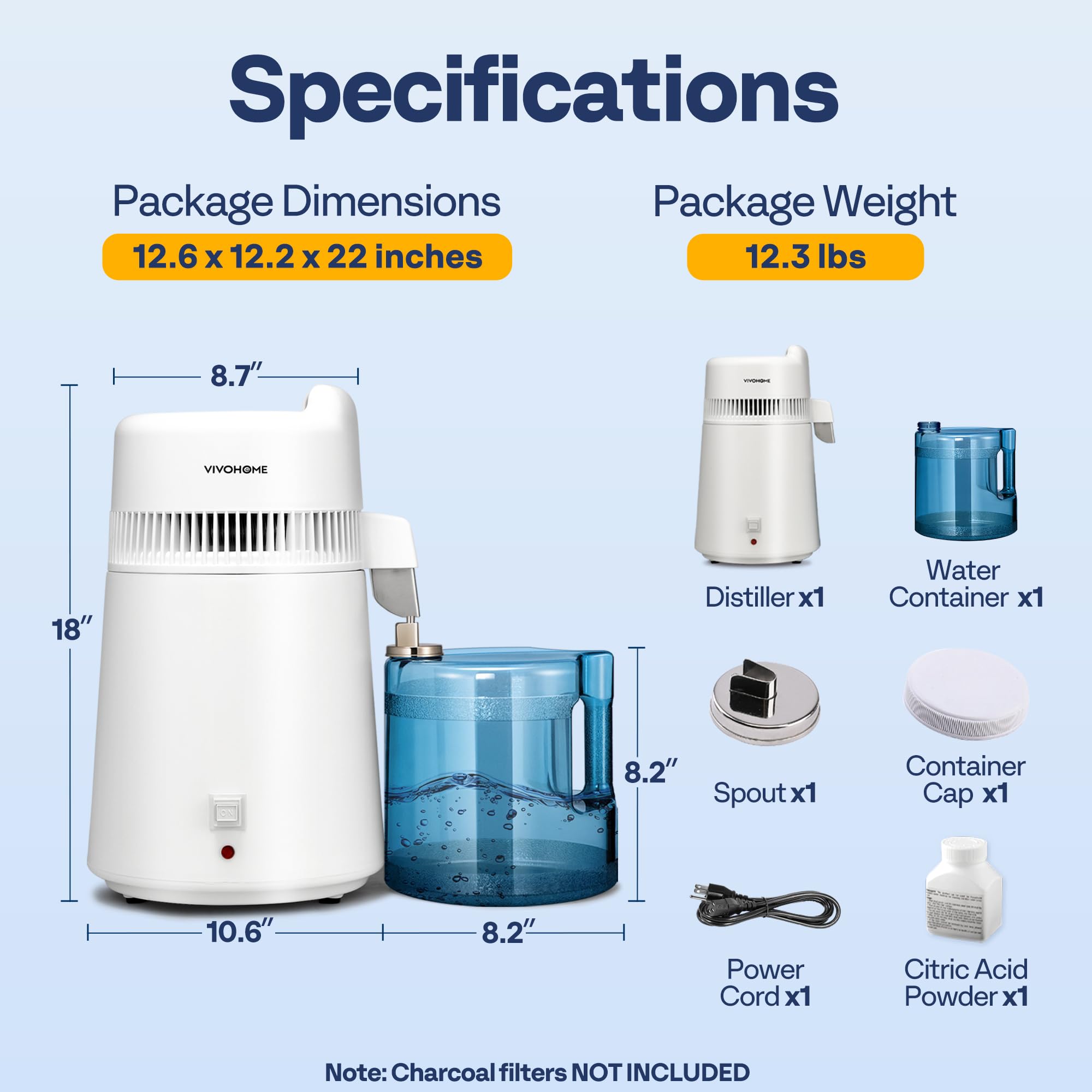 VIVOHOME distiller on kitchen counter ready to distill purified water