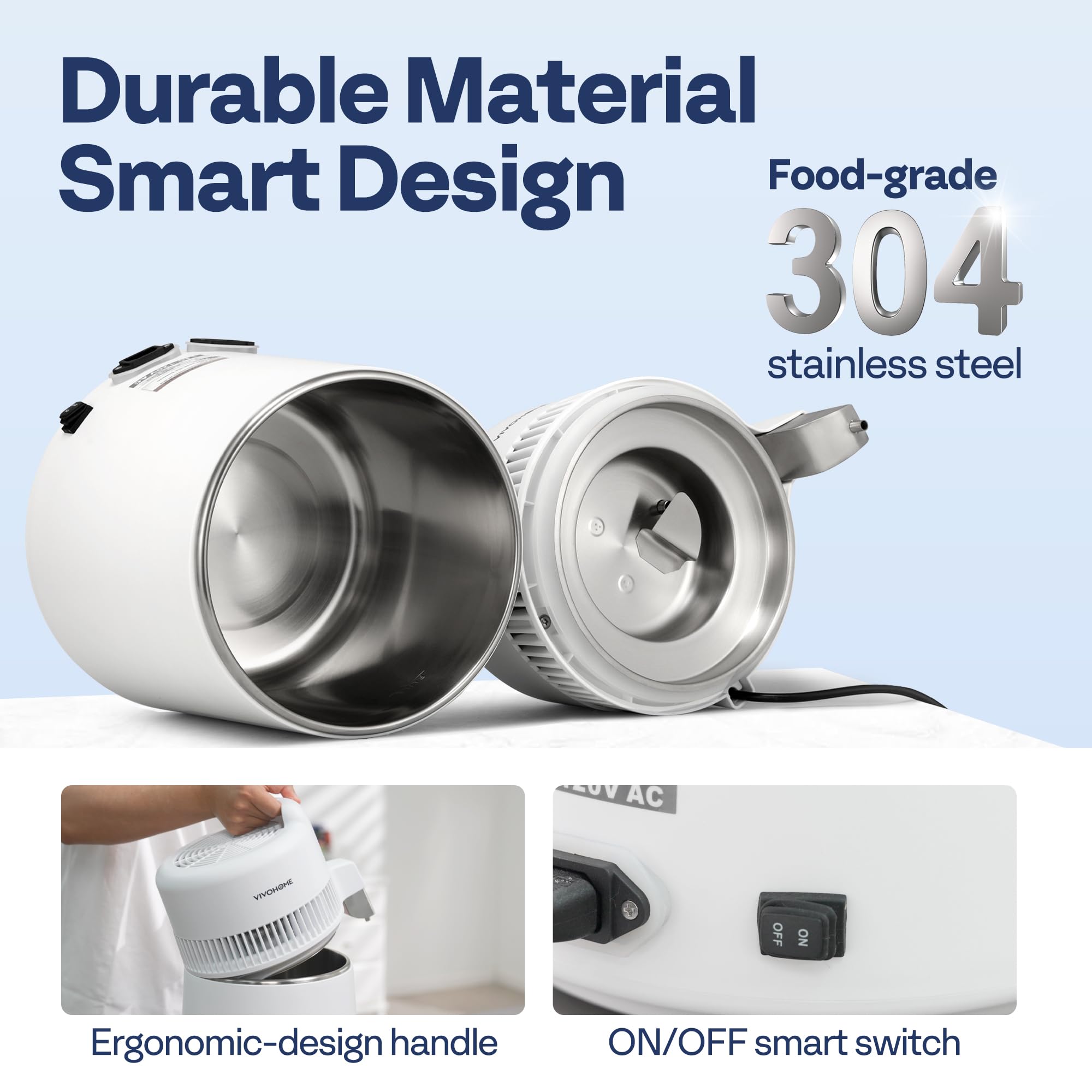 VIVOHOME distiller lid handle enabling safe one handed opening