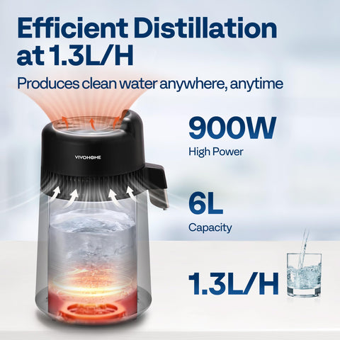 Vivohome distiller top view showing compact footprint on counter