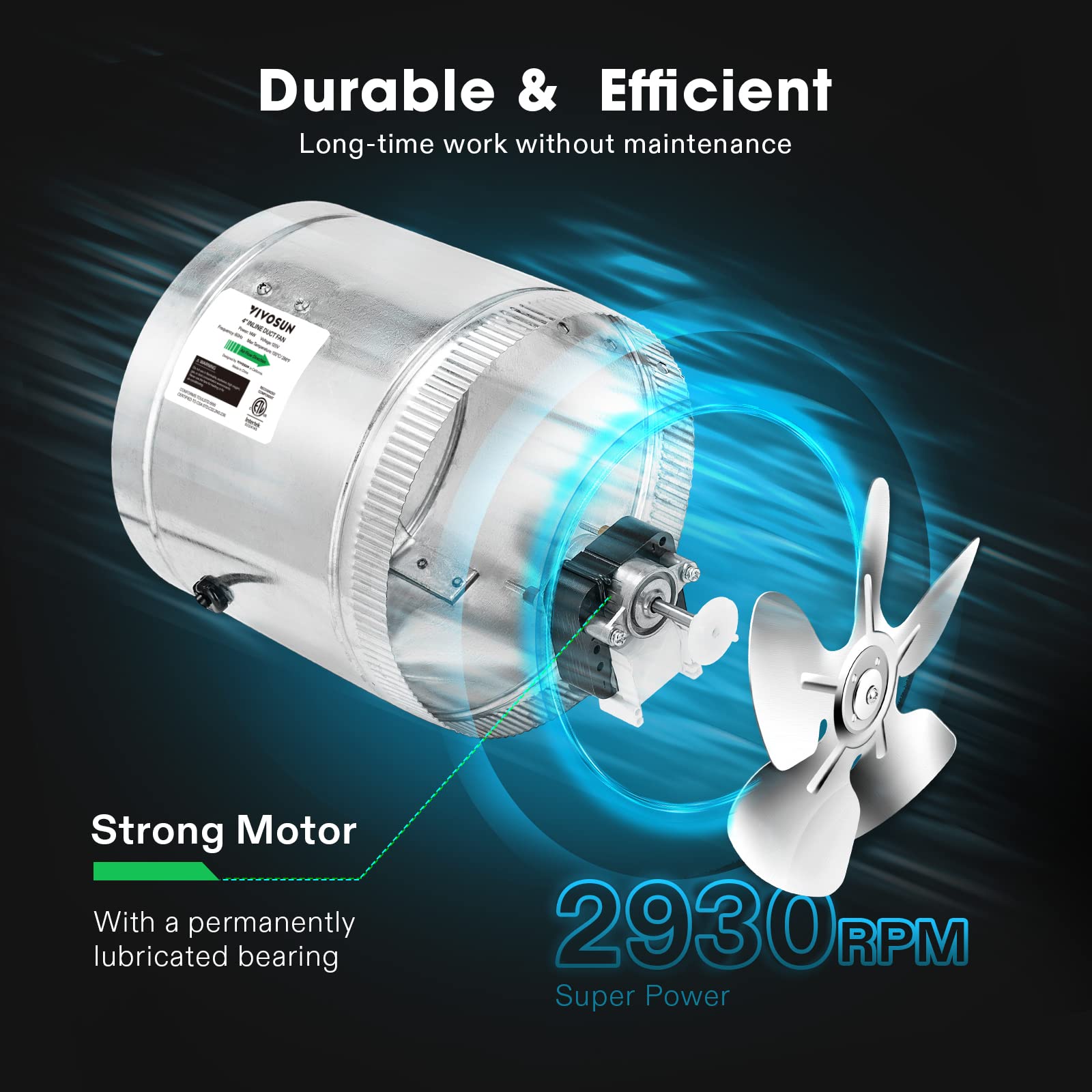 VIVOSUN 100 CFM air movement supports refreshed basements or bathrooms.