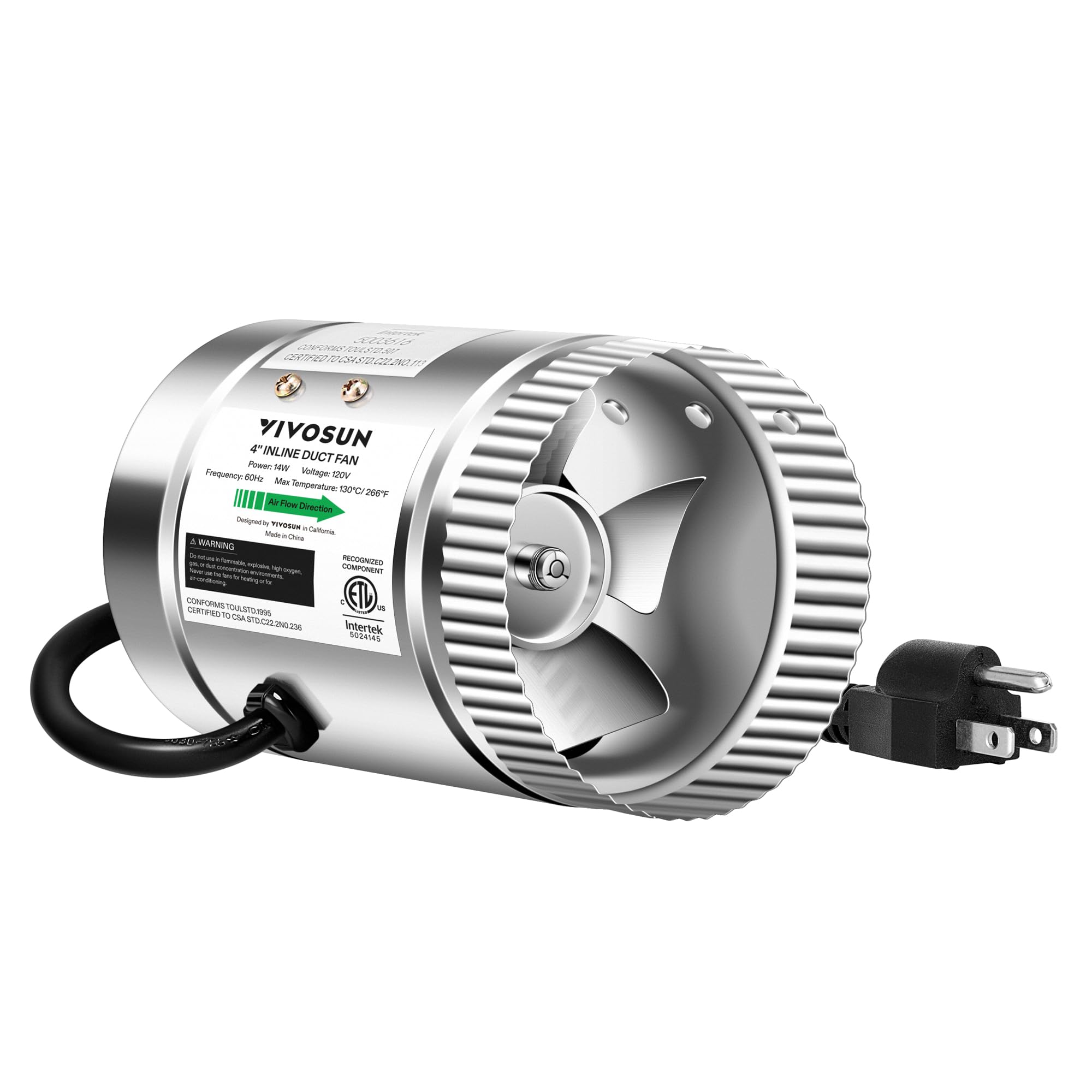 VIVOSUN 4 inch inline duct fan compact design improves space efficiency and airflow.
