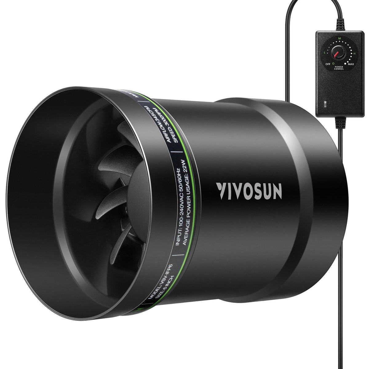 VIVOSUN 6-inch inline booster fan closeup showing compact design for strong airflow in grow tents