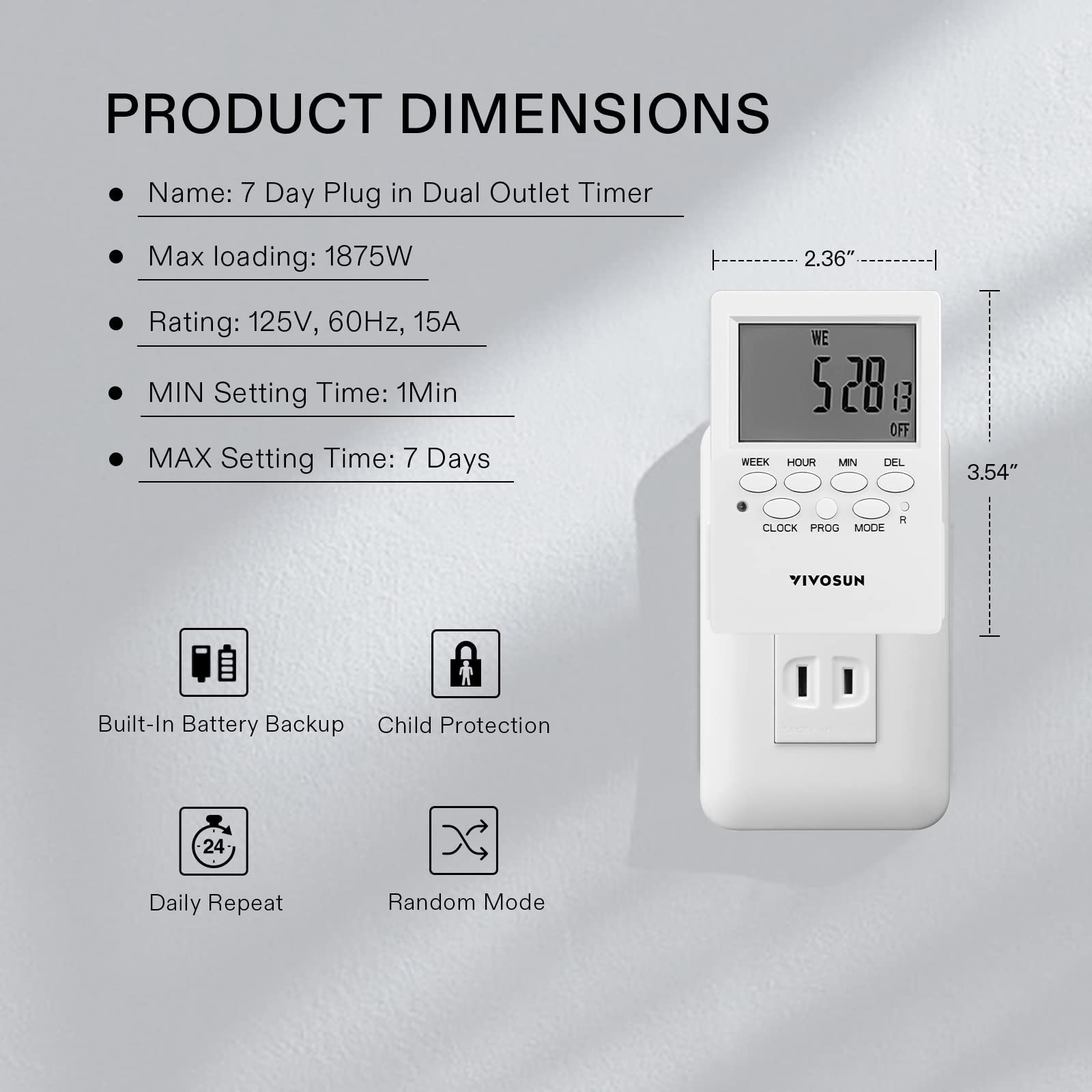 VIVOSUN timer dual outlets ready to power two devices simultaneously while saving energy