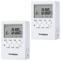 VIVOSUN 7‑Day Timer front view with dual outlets for automated lighting and appliances