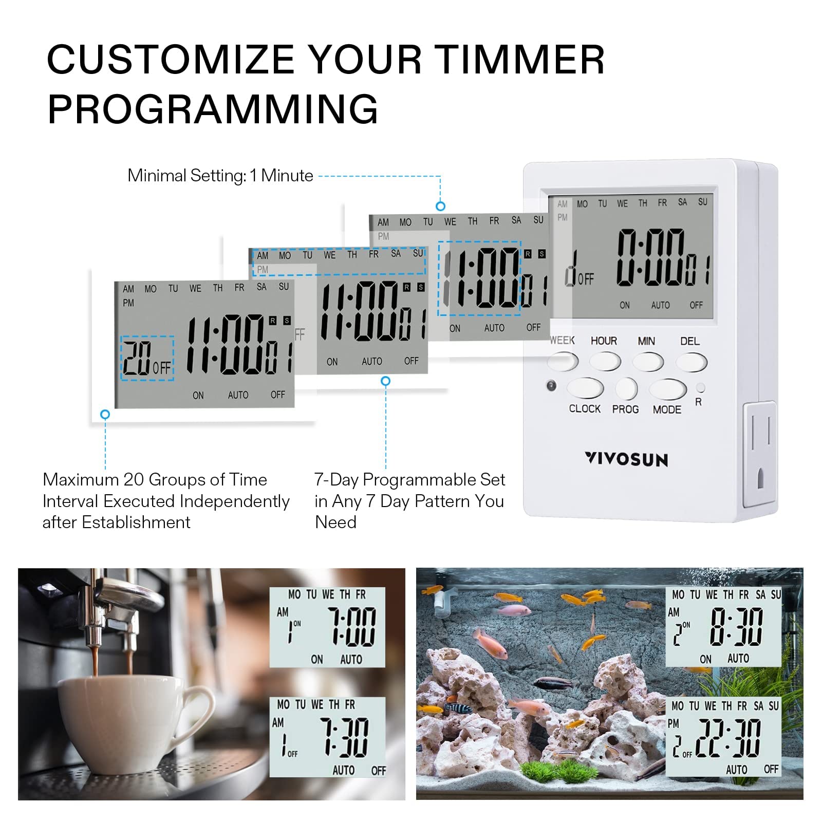 VIVOSUN timer side-entry design for hard-to-reach outlets and child safety
