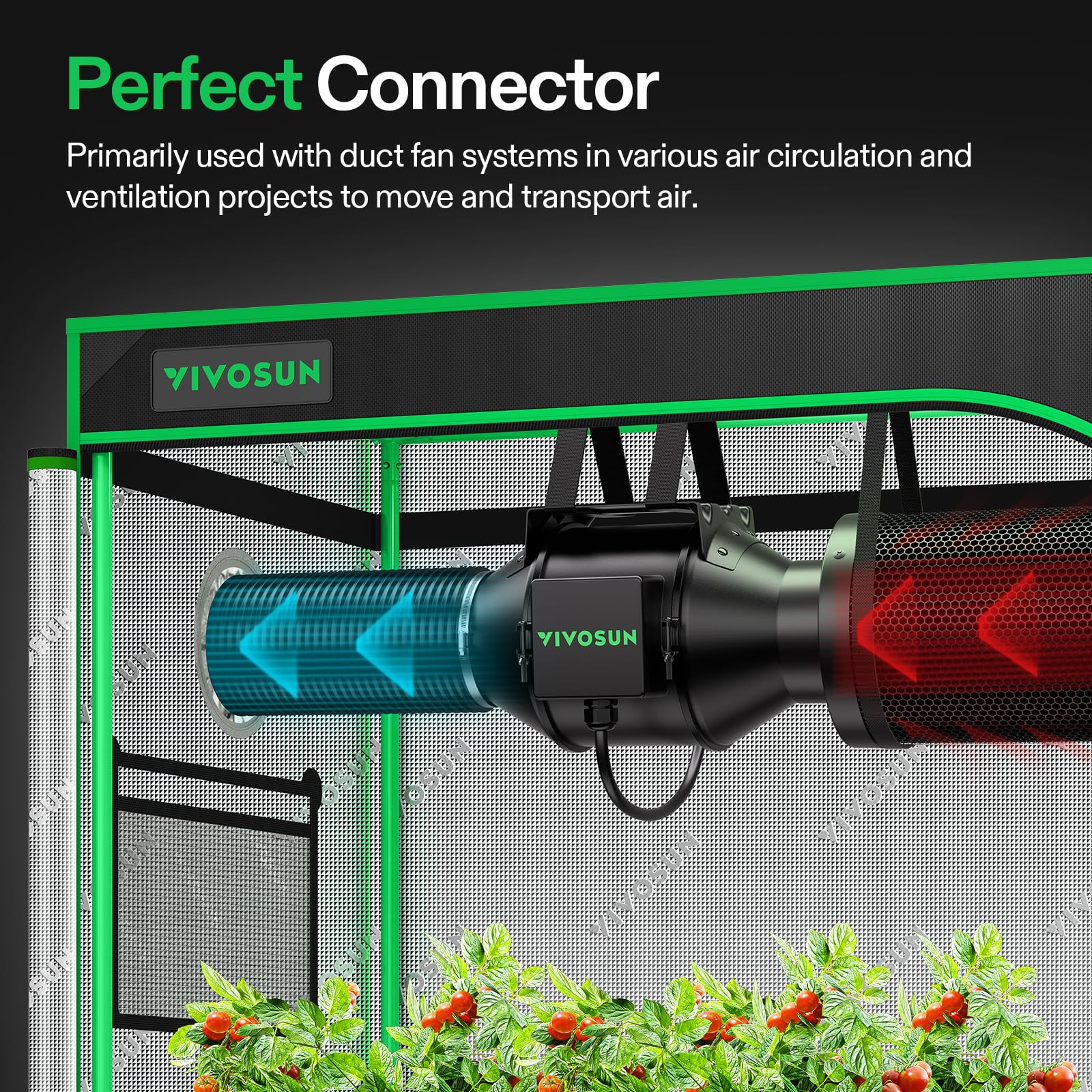 VIVOSUN duct hose with clamps attached shows secure, leak-proof connection for HVAC setups