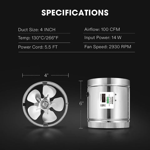 VIVOSUN durable motor with permanently lubricated bearing for long life.