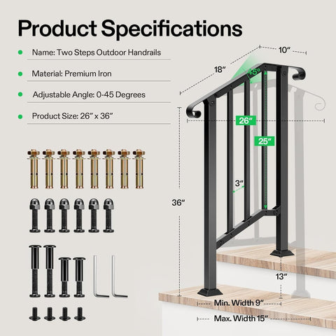VIVOSUN versatile stair rail for porches, gardens, and garages.