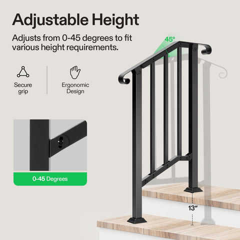 VIVOSUN adjustable-angle handrail adapts from 0 to 45 degrees for steps.