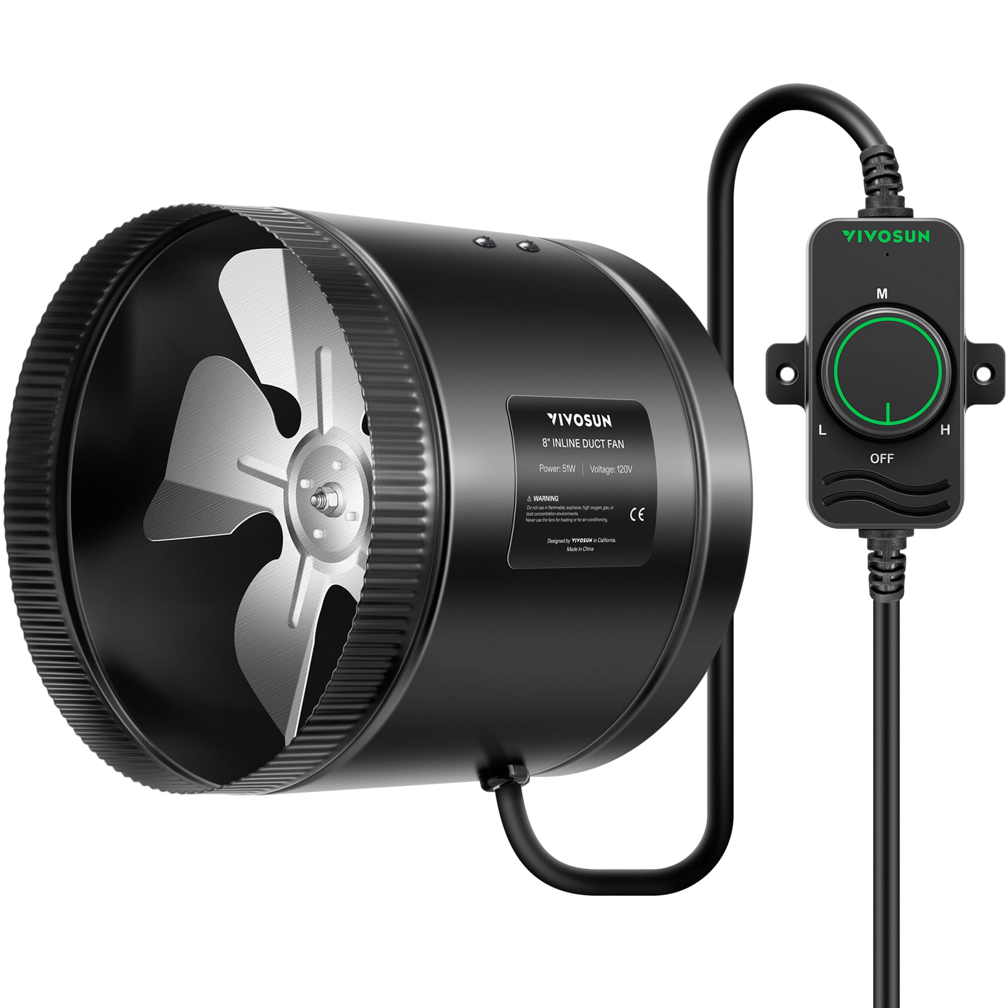 VIVOSUN inline booster duct fan 8 inch delivers steady airflow for basements and grow tents