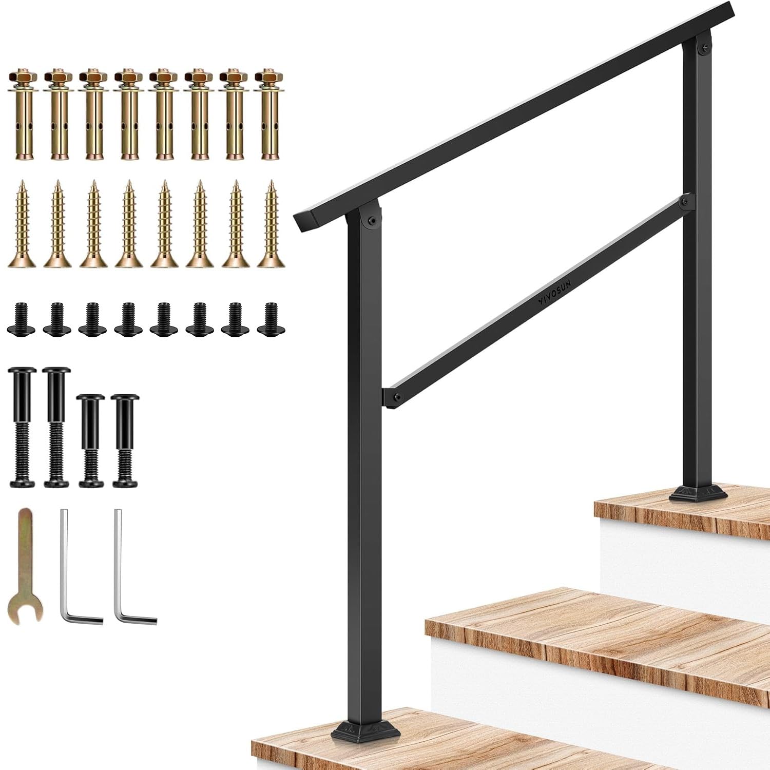 VIVOSUN outdoor handrail on a 3-step concrete stair providing stable support