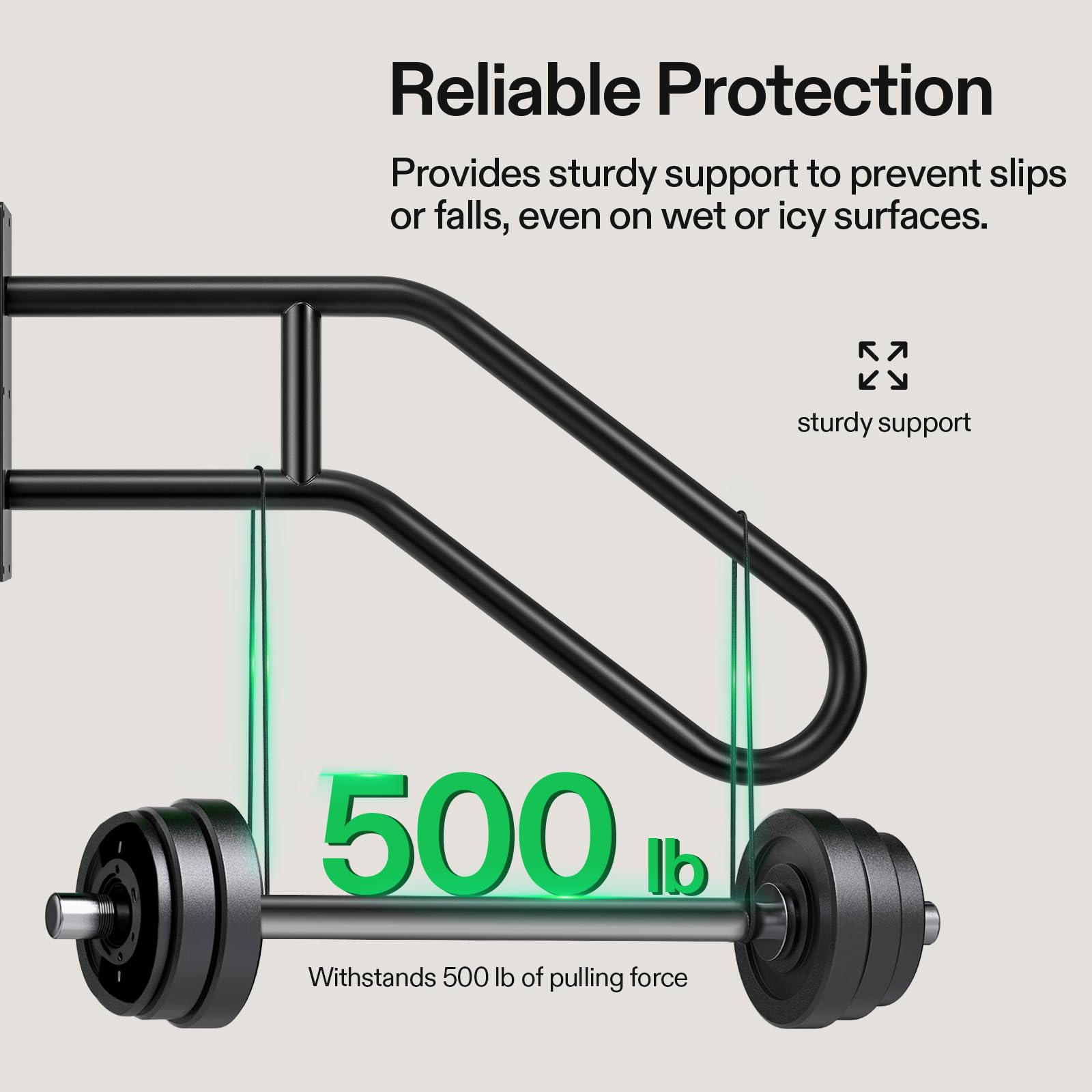 VIVOSUN 3-step handrail main view highlights sturdy iron construction for reliable stair support