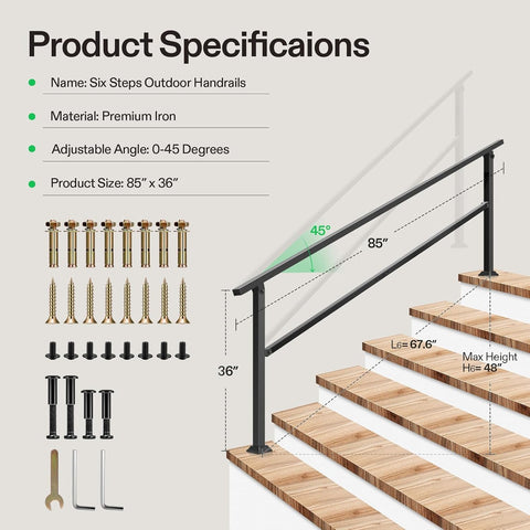 VIVOSUN outdoor handrail showing adjustable range for different heights