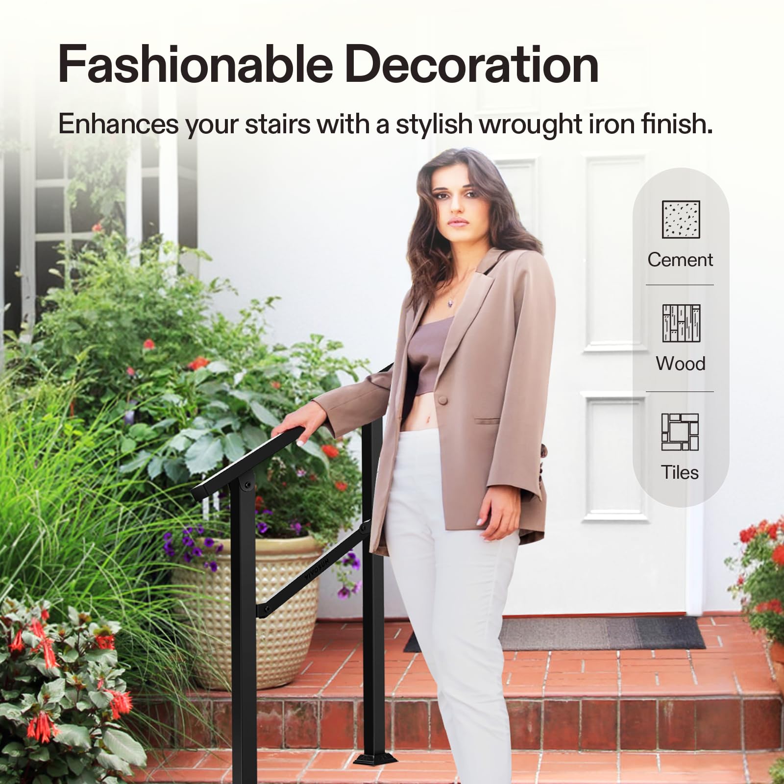 VIVOSUN outdoor handrail with black finish adds durable, weather-ready style.