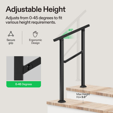 VIVOSUN outdoor handrail on concrete steps demonstrates secure fit.
