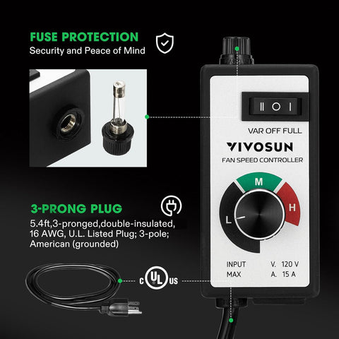 VIVOSUN six-foot cable supports easy placement and setup.