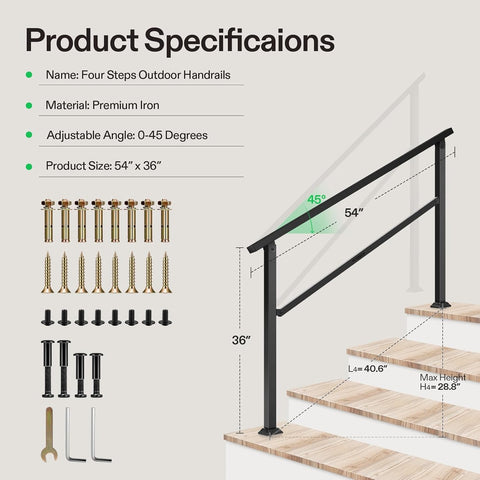 VIVOSUN handrail on concrete steps showing weather-resistant finish.