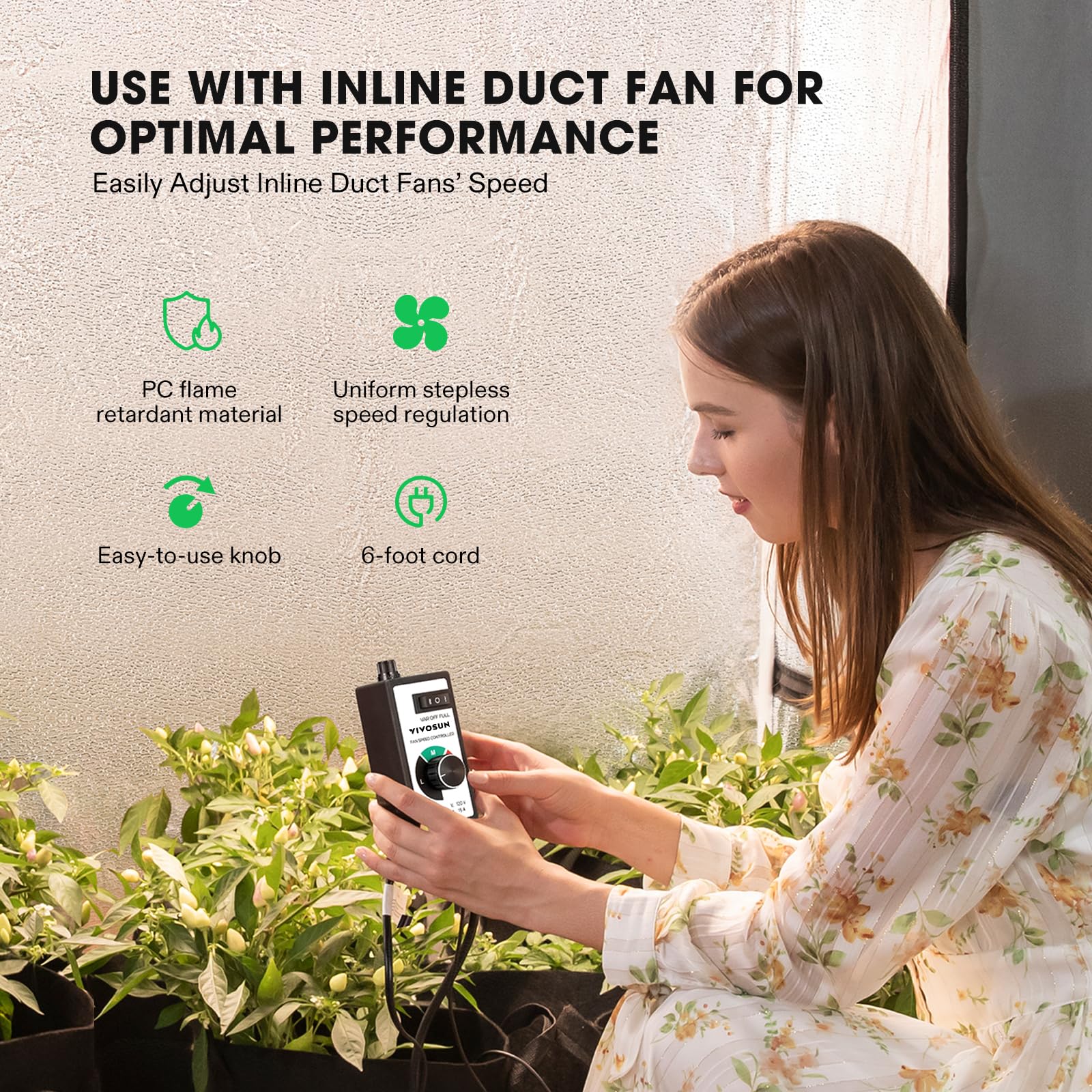 VIVOSUN three-speed switch for customizable ventilation in any setup.