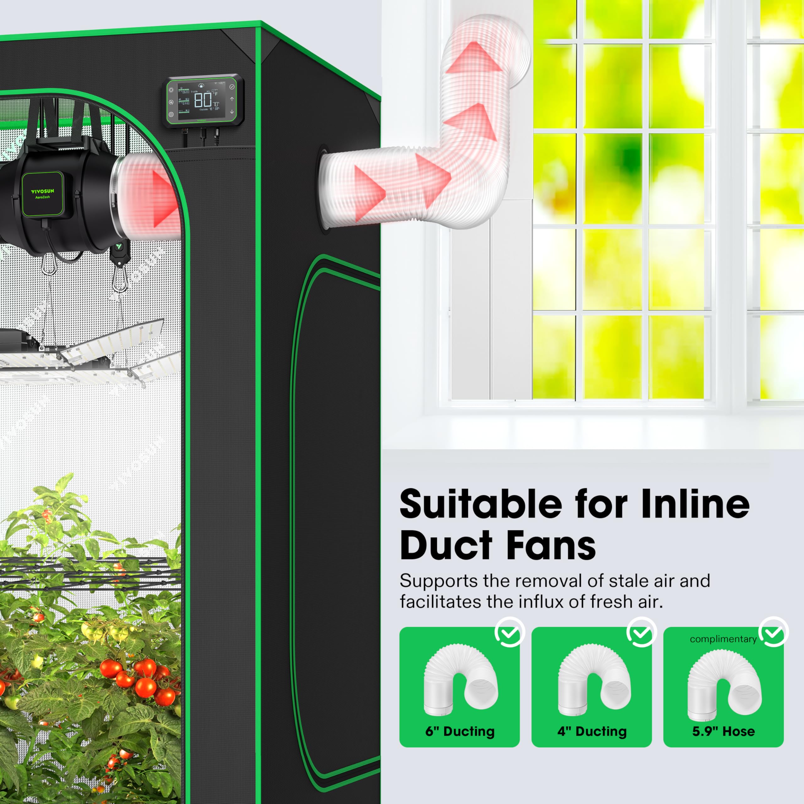 VIVOSUN window duct kit track plates for precise sliding window fit.