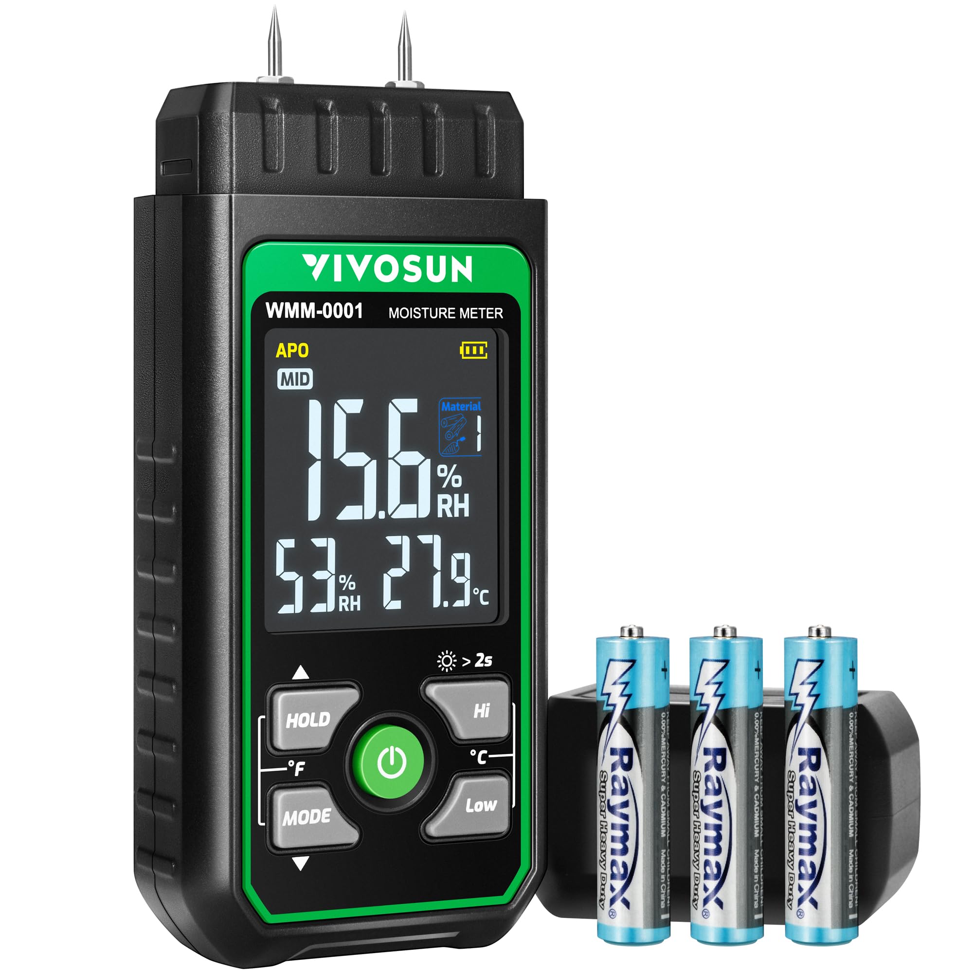 VIVOSUN wood moisture meter front view for precise moisture checks