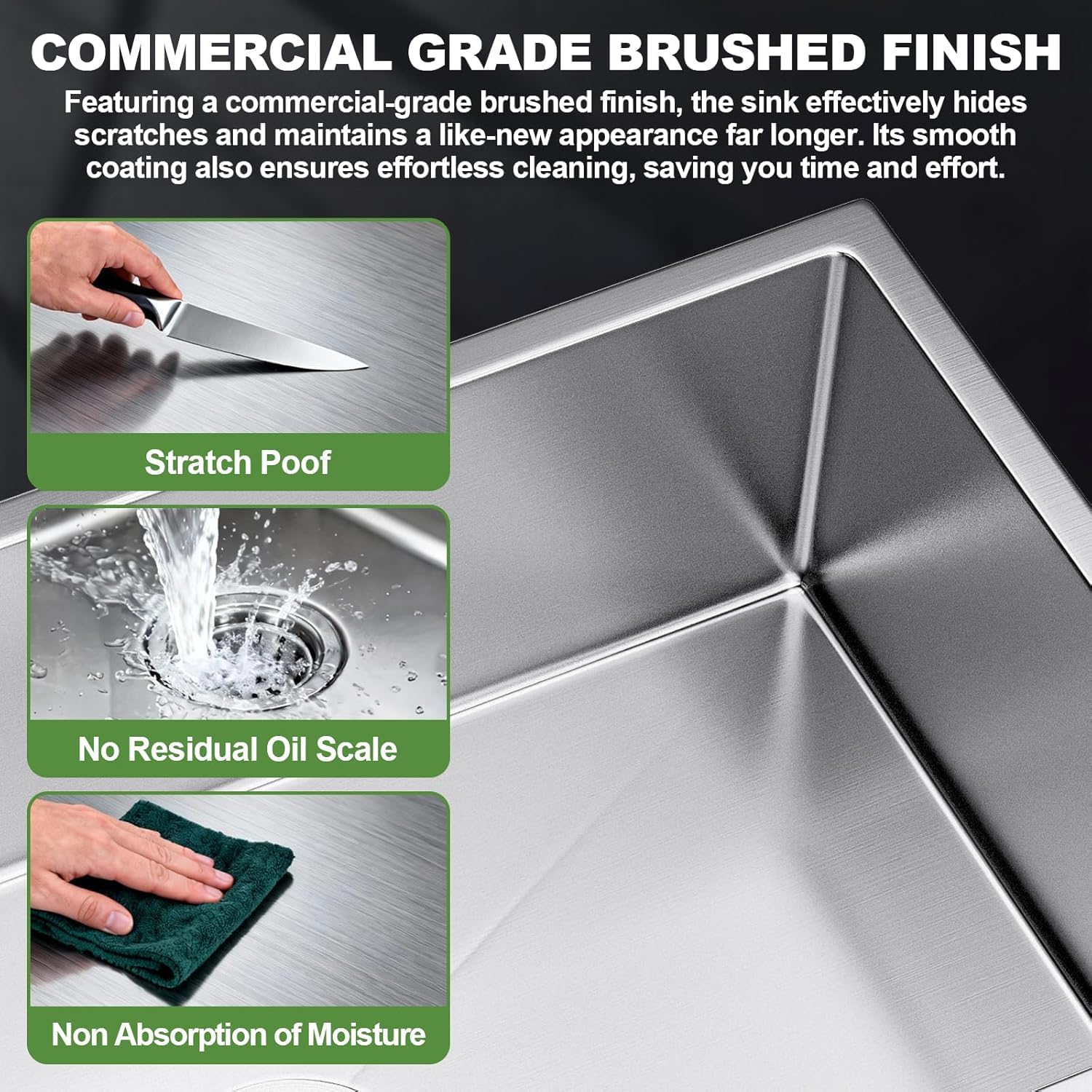 Original anti-noise technology reduces water splash and kitchen noise