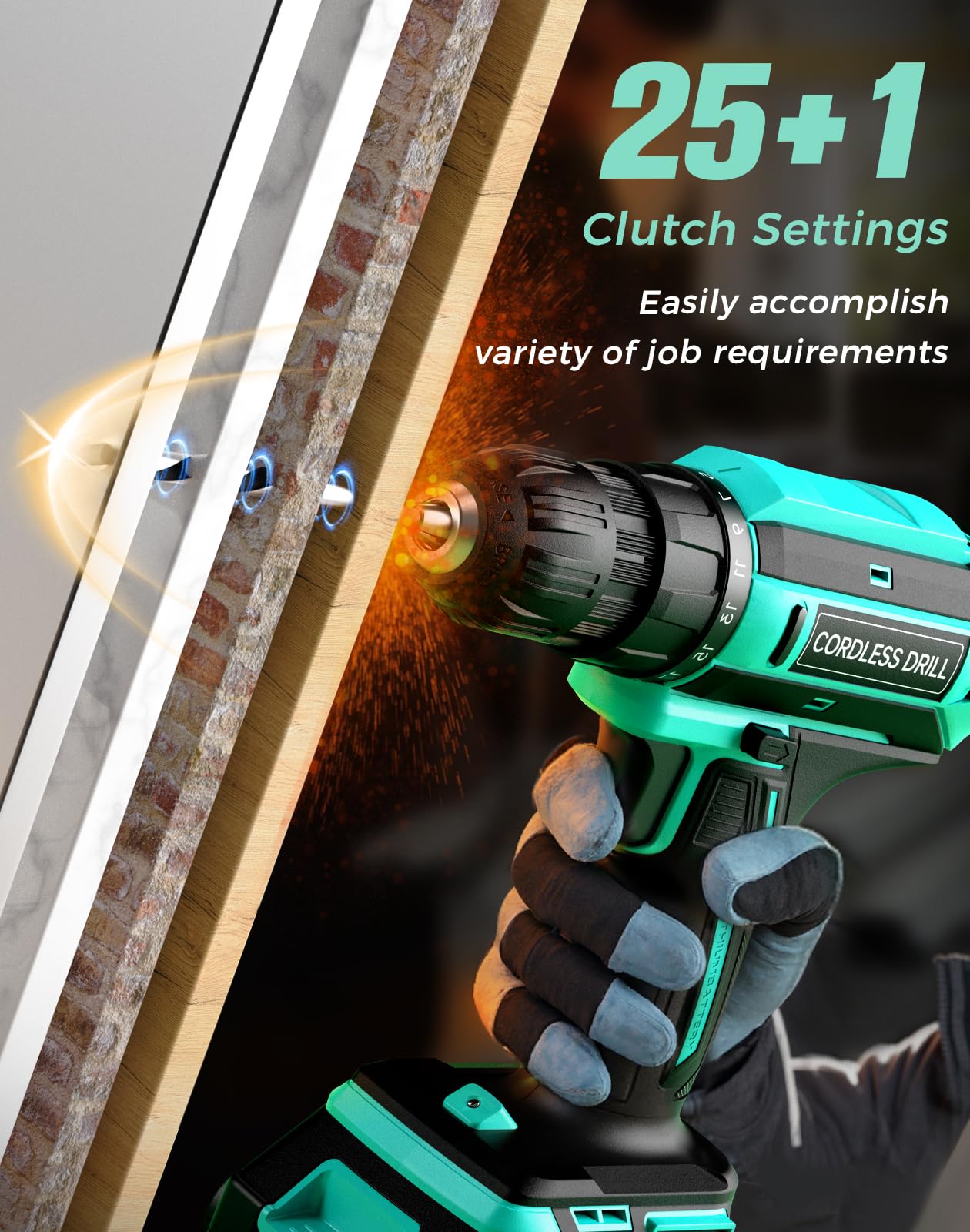 VIWKO drill with two batteries and charger for uninterrupted project time.